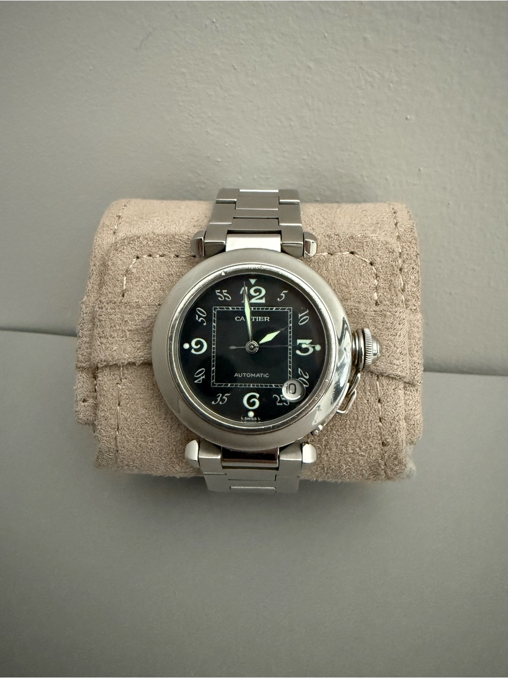 Cartier Pasha C Stainless Steel Watch with Black Dial